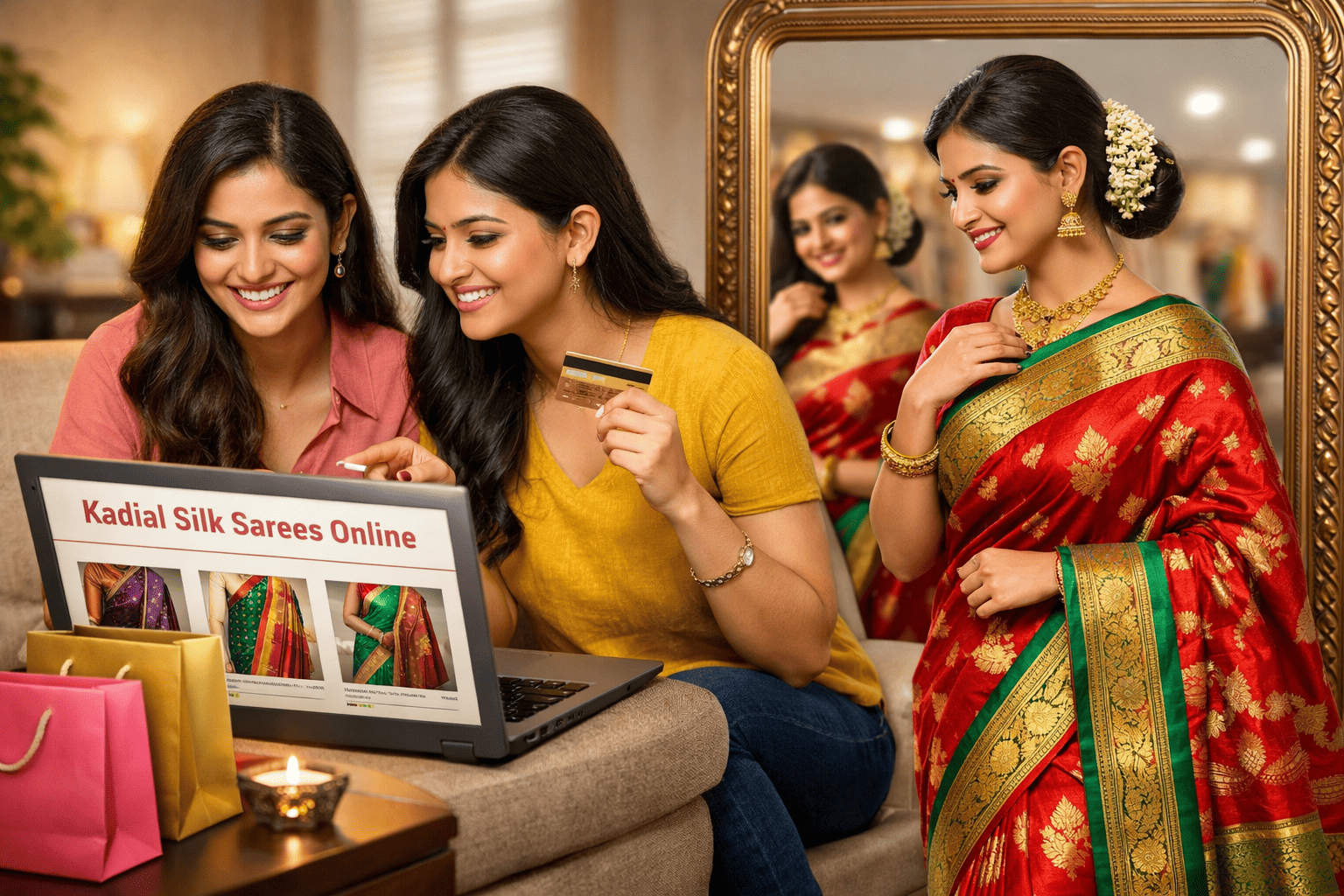 Pure Kadial silk saree for women with contrast border and rich weave