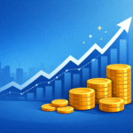 Illustration of rising investment growth chart and golden coins