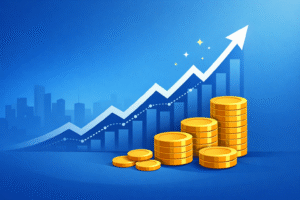 Illustration of rising investment growth chart and golden coins