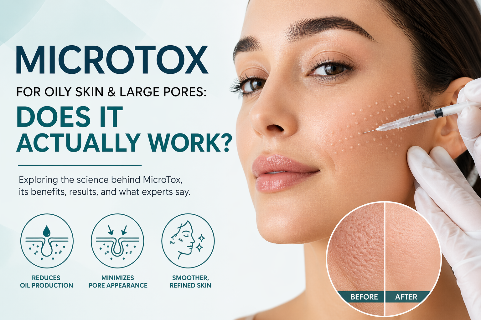 In this image, microtox on oily skin is described.