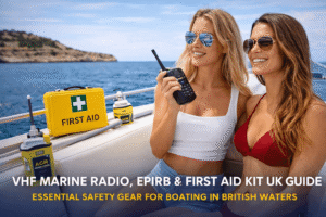 VHF marine radio, ACR EPIRB and Category C first aid kit onboard a UK vessel for marine safety