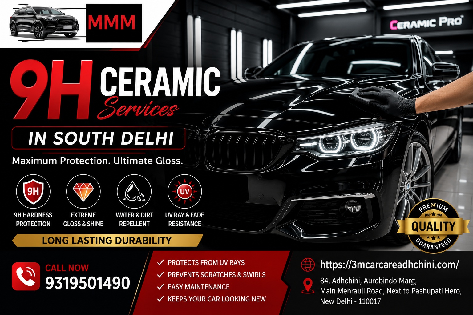 Professional 9H ceramic coating services for cars in South Delhi
