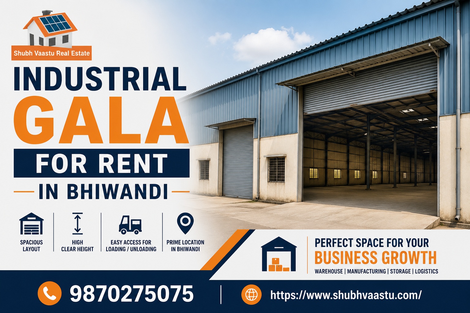 Industrial gala for rent in Bhiwandi for warehouse and business use.
