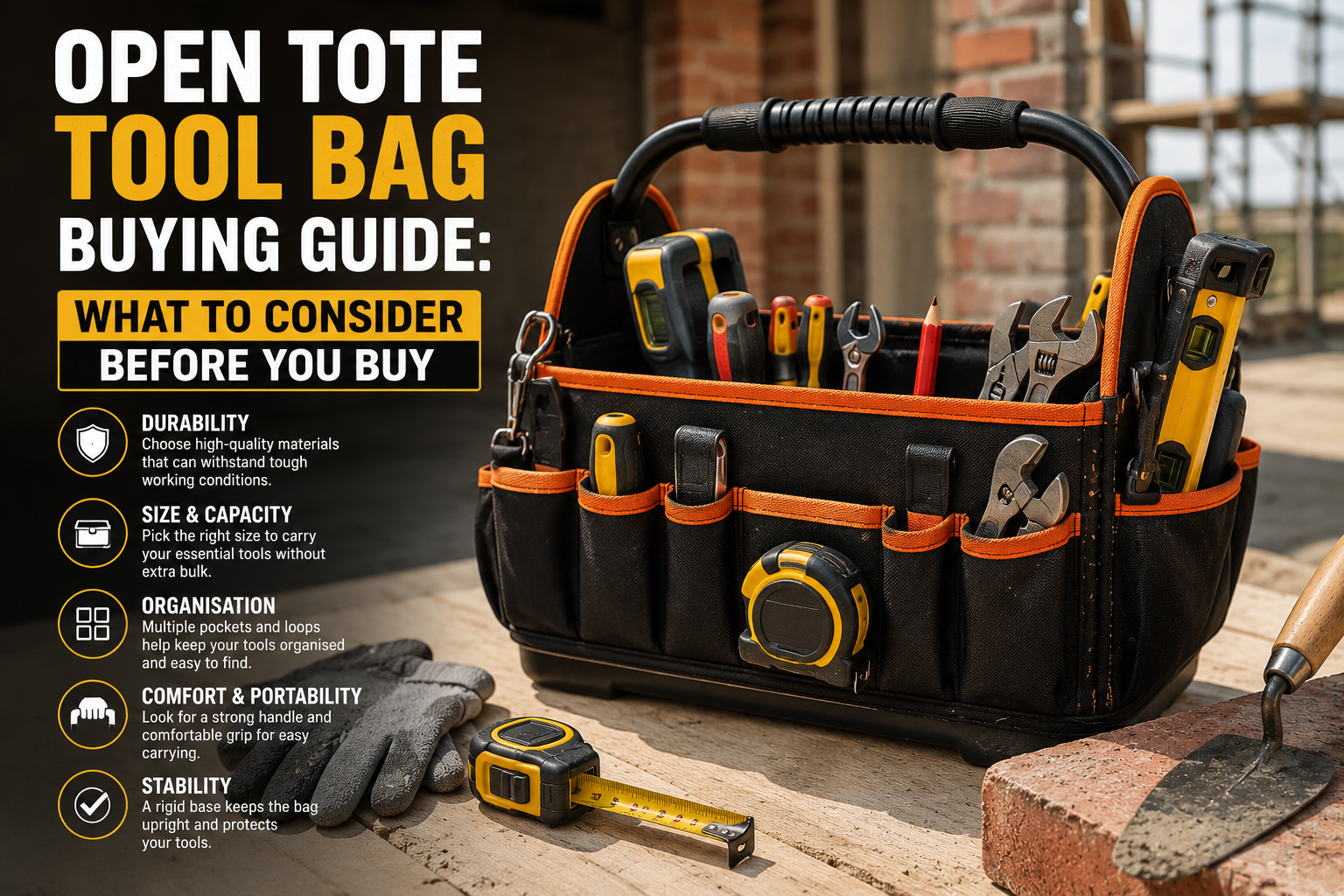 open tote tool bag