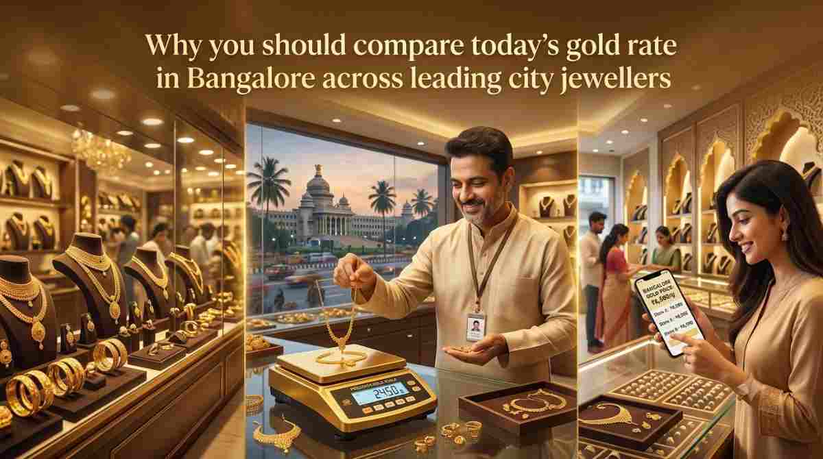 Gold jewellery representing today's gold rate and 916 gold purity in Bangalore