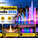 Musical fountain with colourful LED lights and synchronized water jets in India