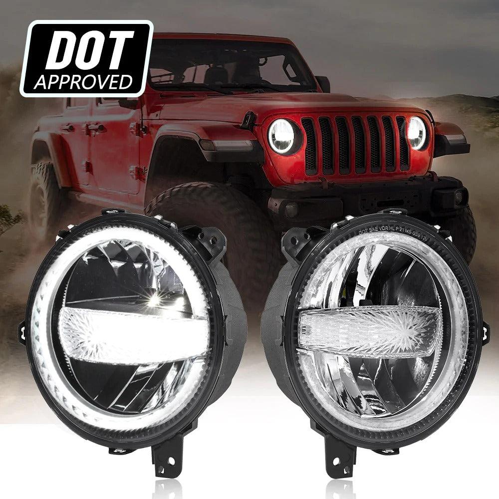 9 Inch 120W LED headlights with halo ring DRL on a Jeep Wrangler